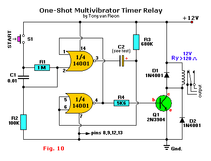 One-shot multivabrator timer relay