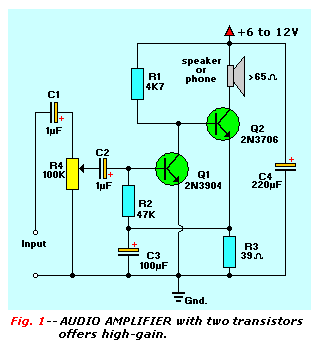 Audio Amplier with 2 transistors