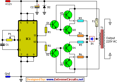  100w Inverter circuit schematic diagram 