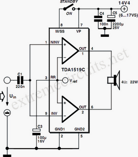 22W Mono Power Amp Circuit Diagram Using TDA1519C