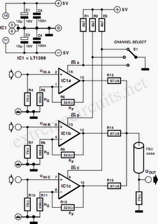 3-Input Video MUX Cable Driver Circuit Diagram Using LT1399