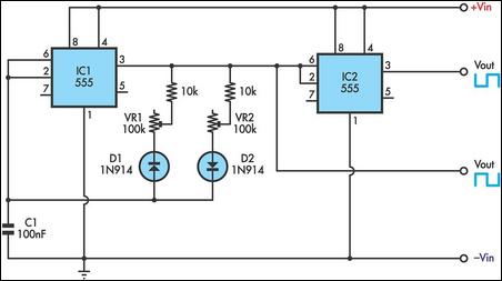 555 Timer Circuit With Variable On/Off Times circuit schematic