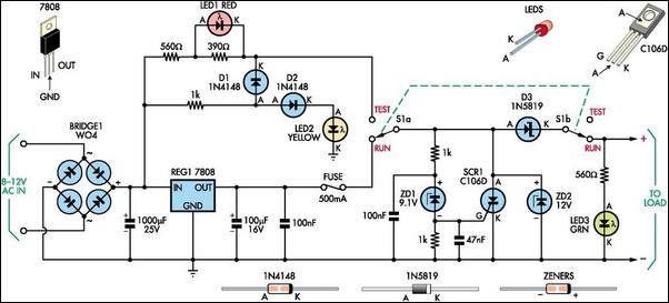 8V DC Power Supply With Over-Voltage Protection circuit schematic