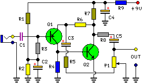 Portable anf battery powered microphone praemplifier circuit schematic diagram