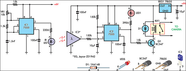 Beam-break Detector Circuit Diagram For Camera Shutter or Flash Control