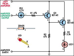 Clipping indicator for audio amplifiers circuit schematic