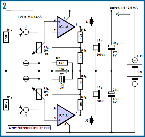 dc-coupled audio amplifier circuit schematic