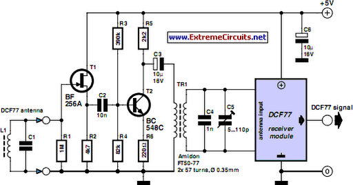 DCF77 Preamplifier Circuit Schematic