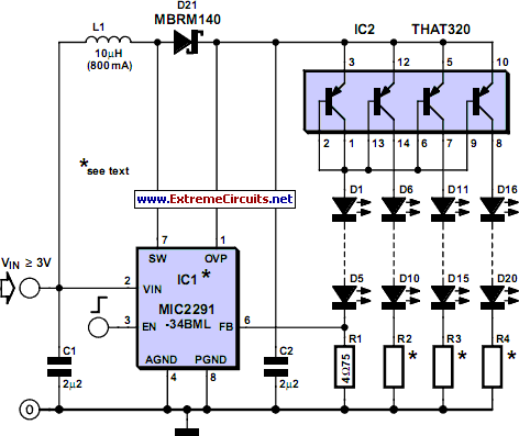 driver for 20 LEDs circuit schematic