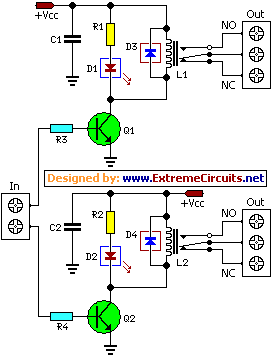  dual relay driver  circuit schematic diagram 