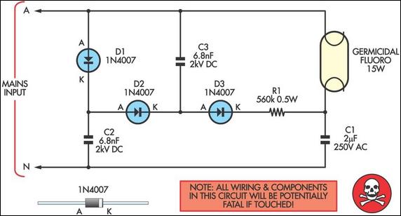 El-cheapo fluoro ballast circuit schematic