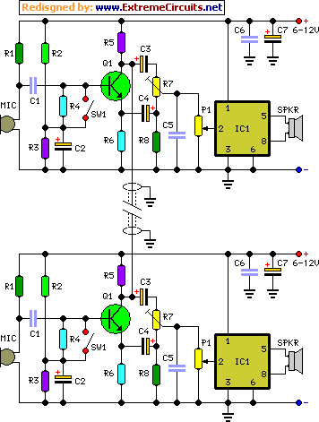Full-duplex Intercom circuit schematic