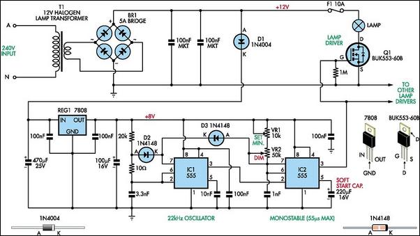 Halogen Lamp Dimmer With Soft Start Circuit Diagram