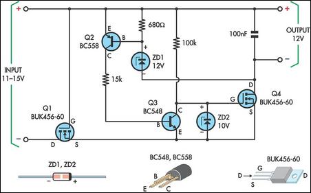 High current low-dropout regulator circuit schematic