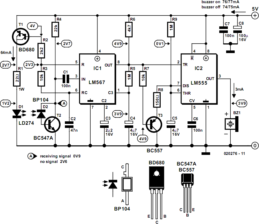 Infrared Proximity Detector Alarm Circuit Diagram