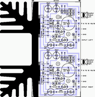2x20 Watt Stereo Amplifier by TDA2005 Parts Layout