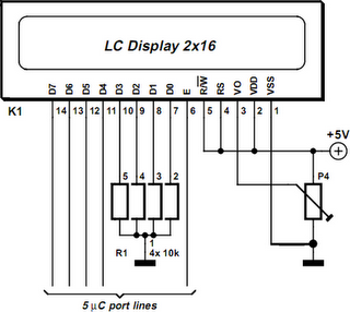 LCD Module in 4-bit Mode Circuit Diagram