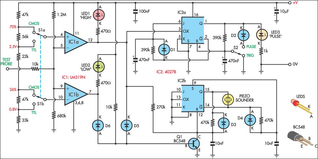 Logic Probe With Sound Circuit Diagram