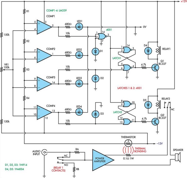 Loudspeaker protector monitors current circuit schematic