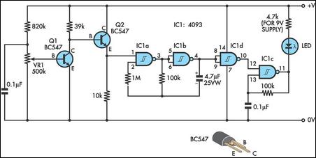 Low cost battery condition indicator circuit schematic