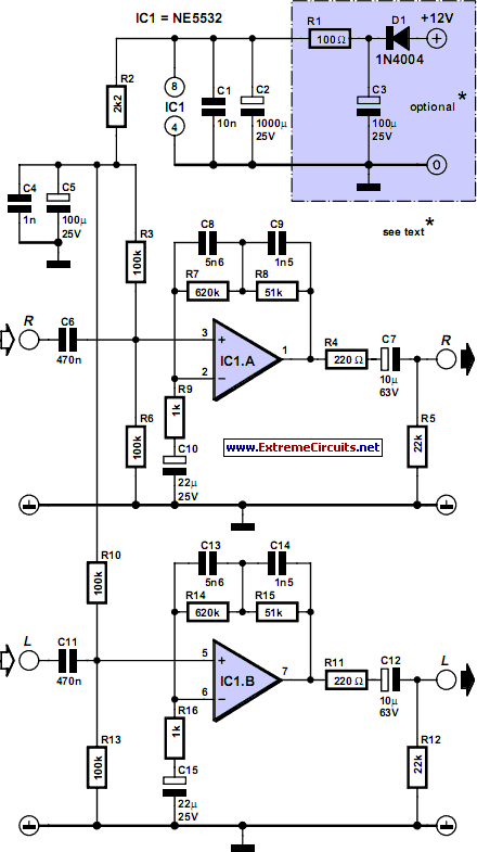 multimedia RIAA preamplifier circuit schematic