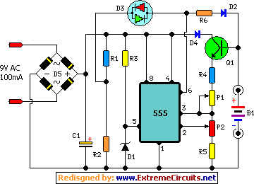 NiMh and NiCd Battery Charger Circuit Circuit Diagram