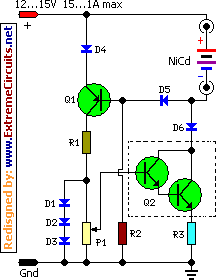 NiCd battery charger circuit diagram with reverse polarity protection