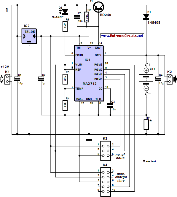 NiMH Charger for up to six Cells circuit schematic