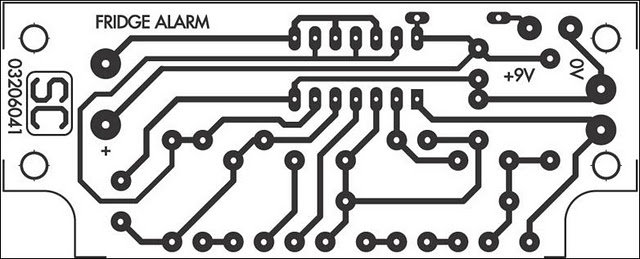 PCB layout of fridge-door open alarm circuit diagram