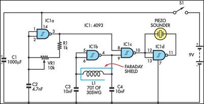 Simple BFO metal locator circuit schematic