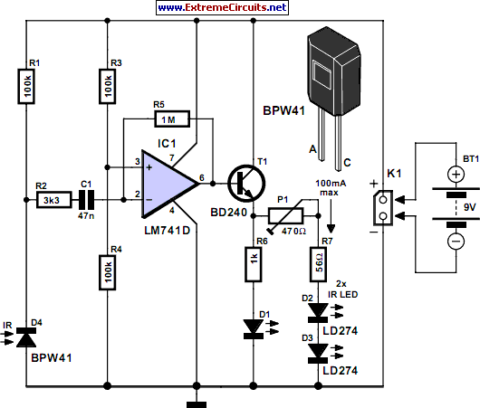 Simple Infrared Control Extender circuit schematic
