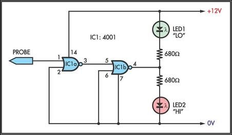 simple logic probe circuit schematic