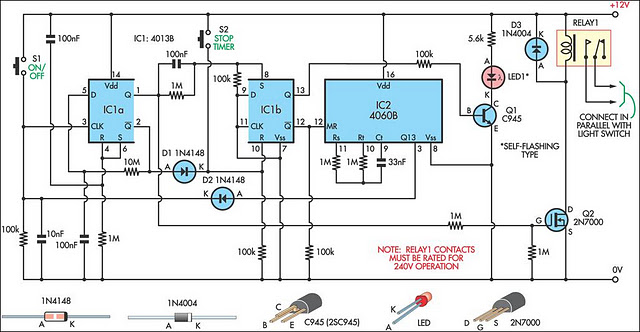 Switch timer for bathroom light circuit schematic