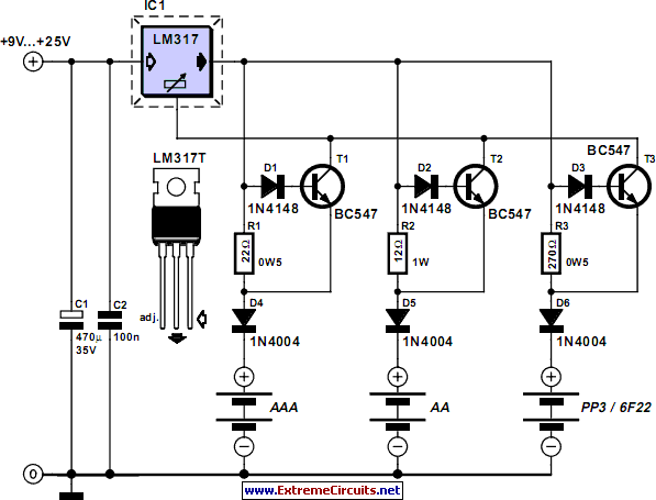 Switchless NiCd-NiMH Battery Charger circuit schematic