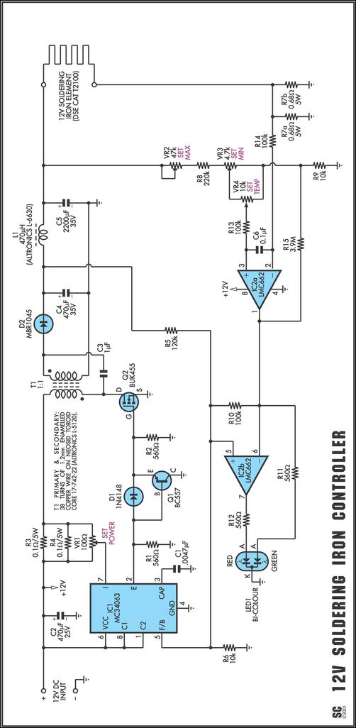 Temperature-controlled soldering iron circuit schematic
