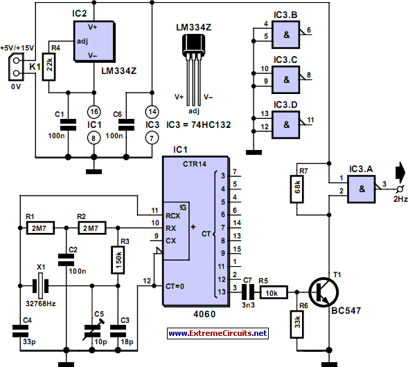 Thrifty 2-Hz Clock circuit schematic