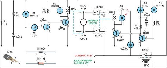 Up and down timer for a power antenna circuit schematic