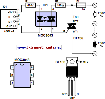 USB Operated Home Appliances Circuit Schematic