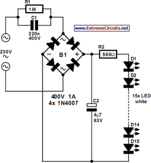 Mains Powered White LED Lamp Circuit Diagram