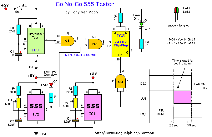 555 Timer Go-No/Go tester. 555, 741, PLL, capacitors, resistors ...