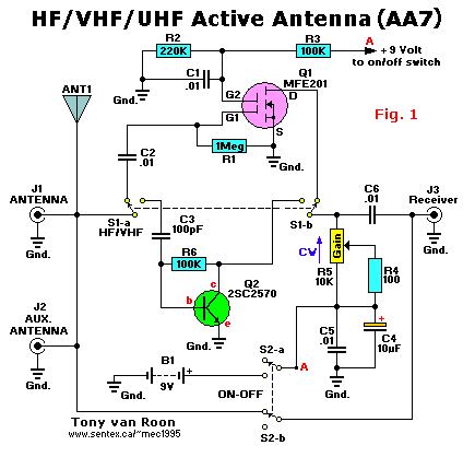 HF/VHF/UHF Active Antenna Schematic