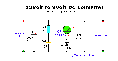 Car Power-Converter, 12v to 9v