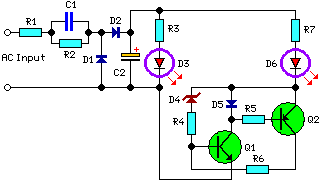 120 - 240V AC LED Voltage Indicator Circuit Diagram