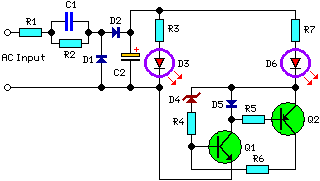 120 and 240V AC LED Voltage Indicator Diagram 120 - 240V AC LED Voltage Indicator Circuit Diagram