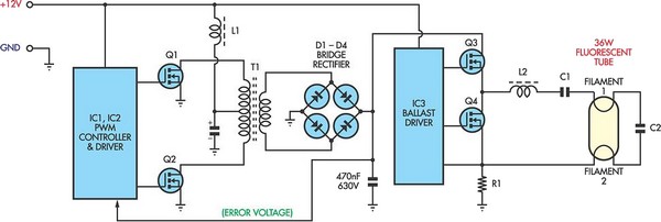12V Flourescent Lamp Inverter circuit schematic