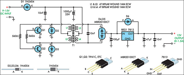 12V regulated inverter supply circuit diagram