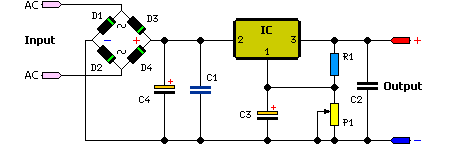  1A 1.5 volt to 35 volt dc Regulated Power Supply Circuit Diagram