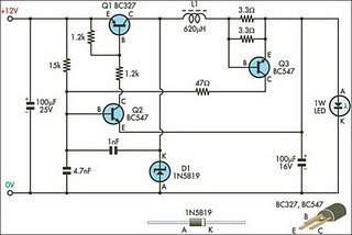1W LED driver circuit schematic