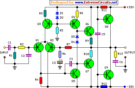 45 watt audio power amplifier circuit diagram