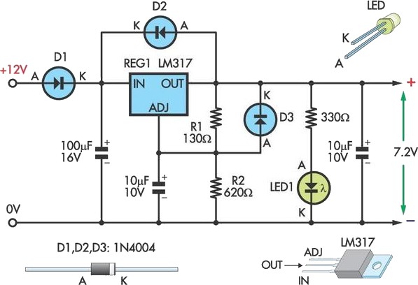 7.2V battery replacement for camcorders circuit schematic